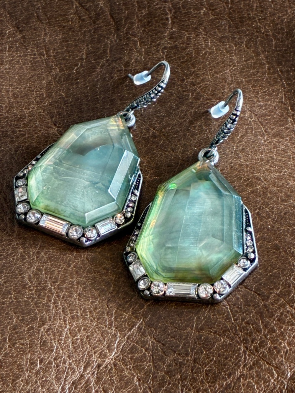 Chloe + Isabel Green Statement Drop Earrings Crystal Accents NWT - Picture 6 of 7